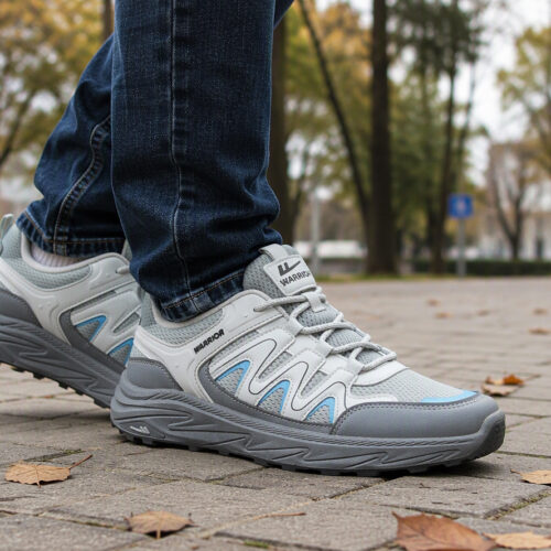 Дышащие легкие спортивные кроссовки Warrior WXY-4350M-Grey/Blue фото 10