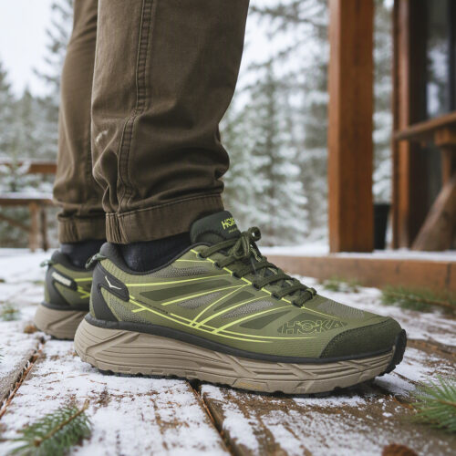 Непромокаемые термо-кроссовки -21 фольга HOKA A2899-1 оливковые фото 8